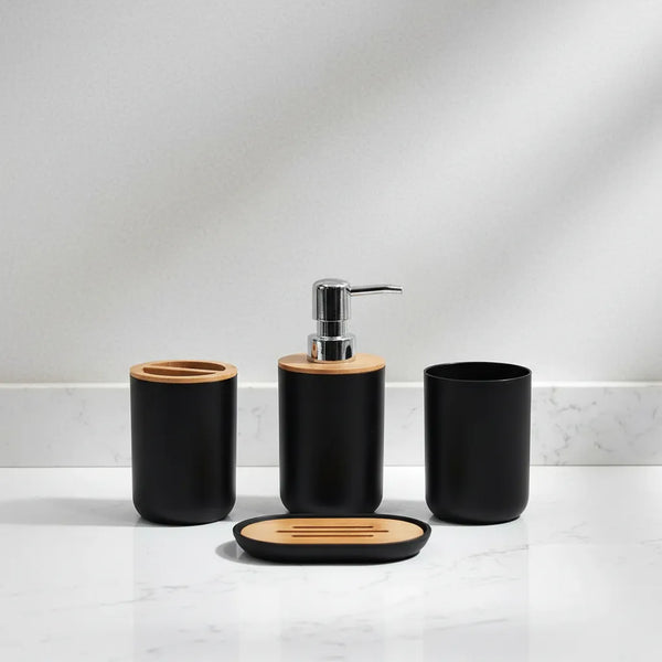 Juego Set Accesorios Para Baño Bamboo Jabonera Dispensador