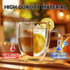 Taza De Vidrio Doble Pared 250ml Café Té Asa Transparente