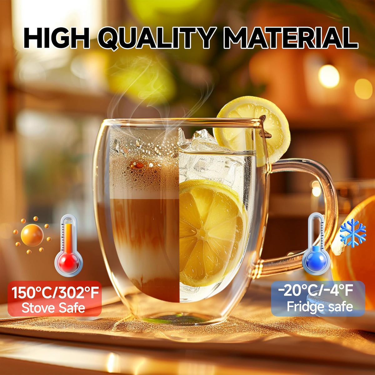 Taza De Vidrio Doble Pared 250ml Café Té Asa Transparente