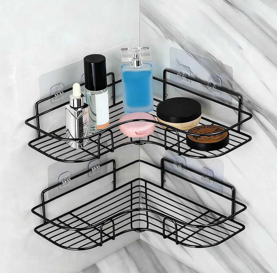 Estante Esquinero Organizador Ducha Baño Set X2 Adhesivo Negro