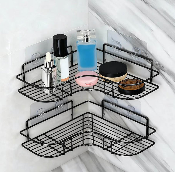 Estante Esquinero Organizador Ducha Baño Set X2 Adhesivo Negro