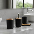 Juego Set Accesorios Para Baño Bamboo Jabonera Dispensador