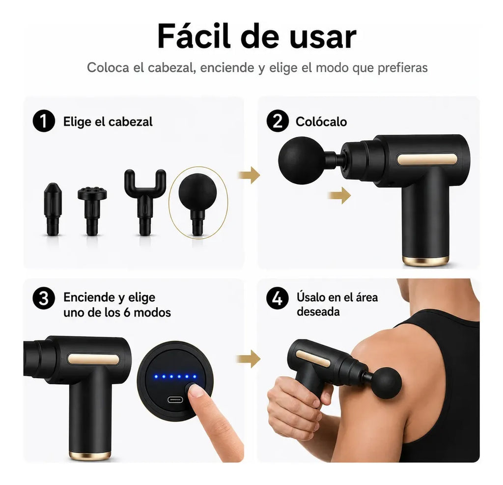Pistola Masajeadora Recargable con Cabezales