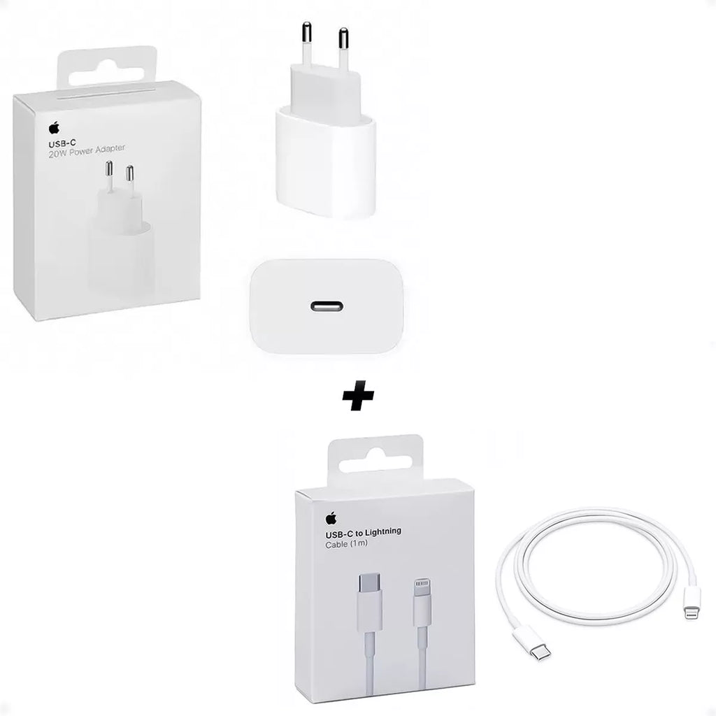 Ficha Cargador USB-C 20W + Cable Lightning USB-C 1MT