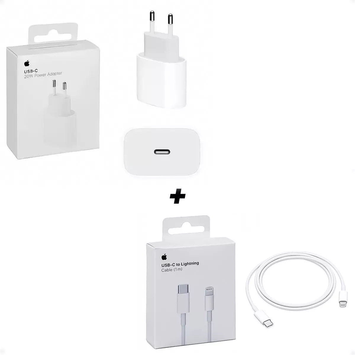 Ficha Cargador USB-C 20W + Cable Lightning USB-C 1MT