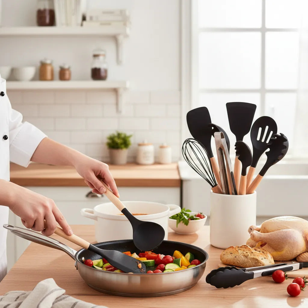 Set Espatulas Utensilios Menage X12 Madera Silicona Cocina