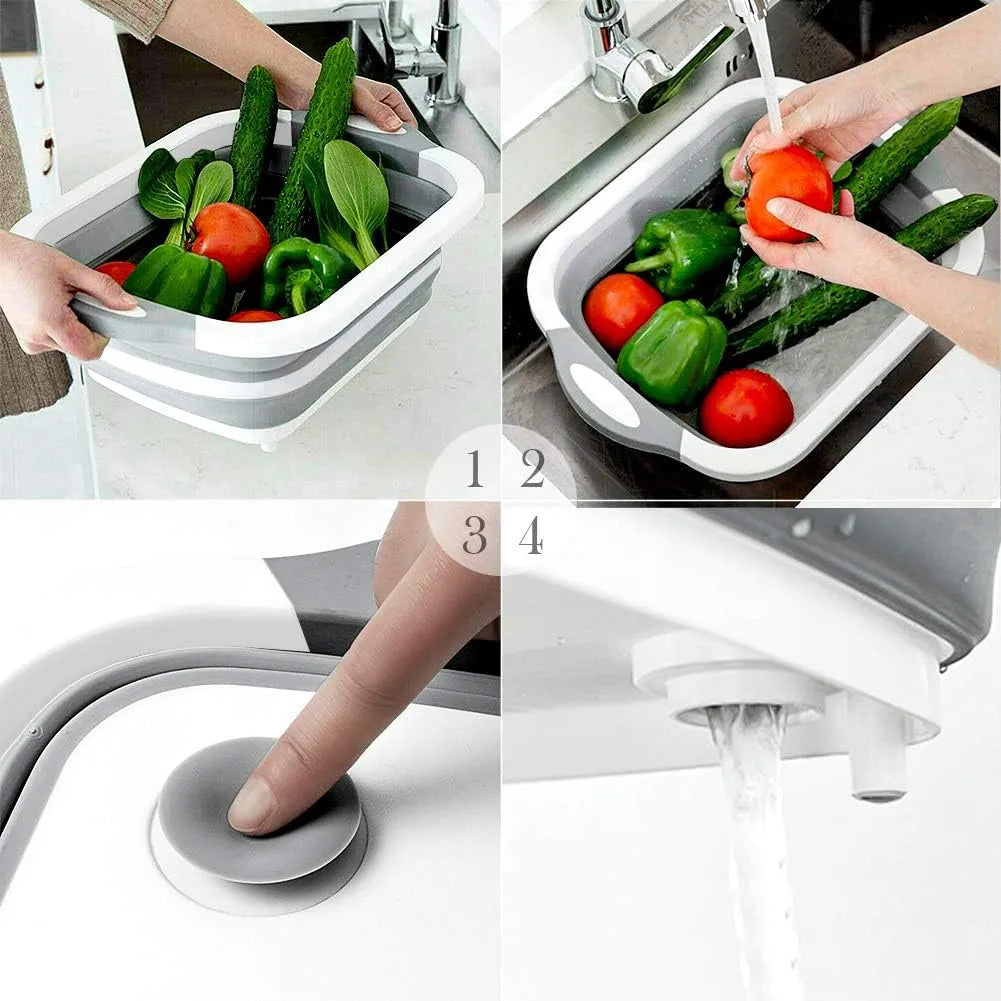 Tabla De Picar Y Fuente Plegable Cesta Escurridor 3 En 1