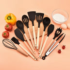 Set Espatulas Utensilios Menage X12 Madera Silicona Cocina
