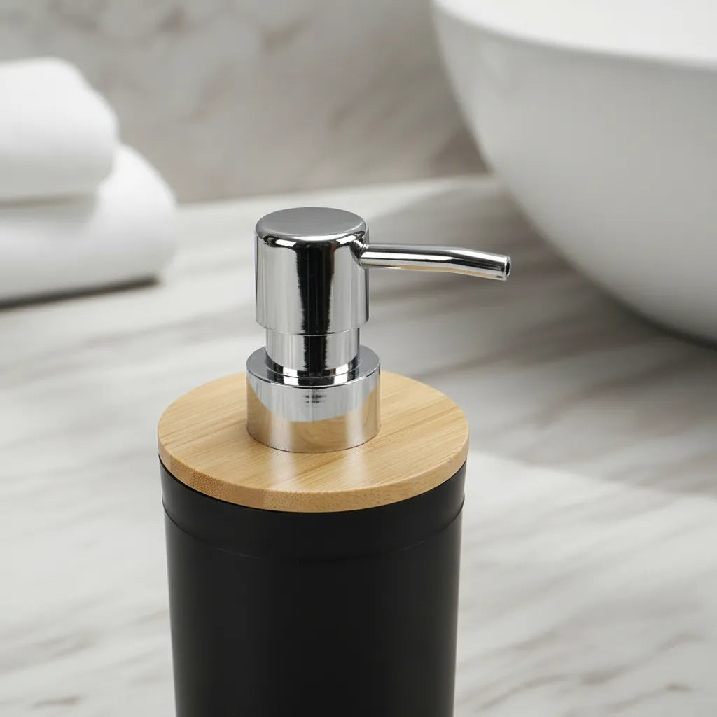 Juego Set Accesorios Para Baño Bamboo Jabonera Dispensador