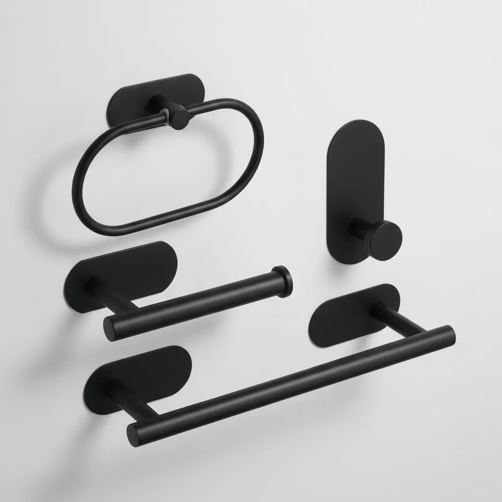 Set Juego Accesorios Baño 4 Piezas Adhesivo Negro Acero
