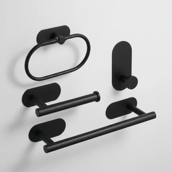 Set Juego Accesorios Baño 4 Piezas Adhesivo Negro Acero