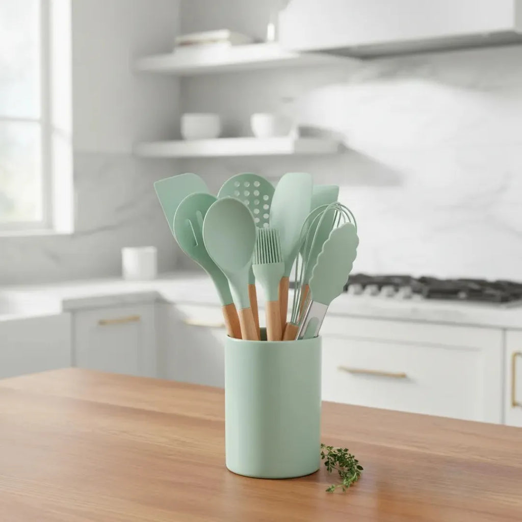 Set Espatulas Utensilios Menage X12 Madera Silicona Cocina
