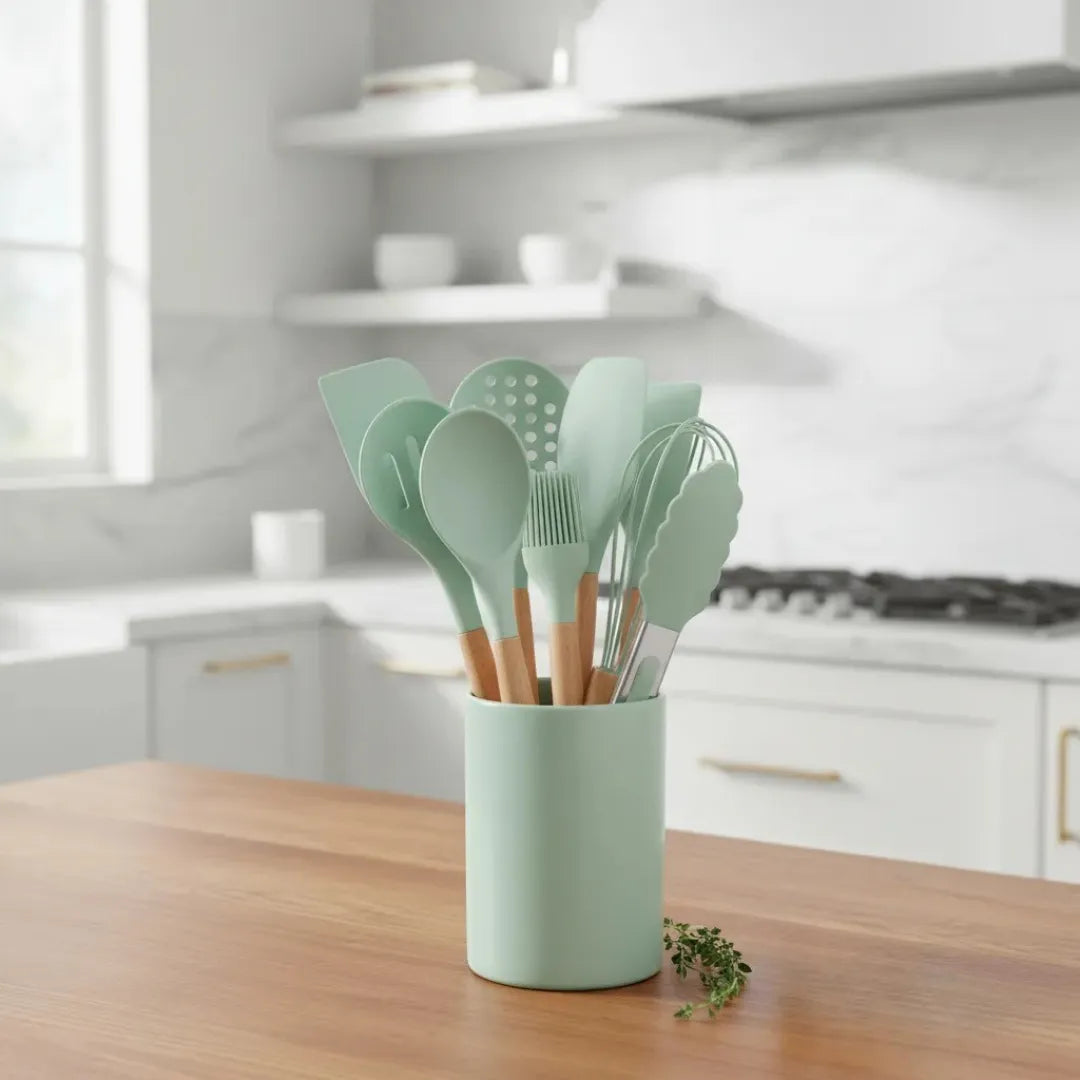 Set Espatulas Utensilios Menage X12 Madera Silicona Cocina