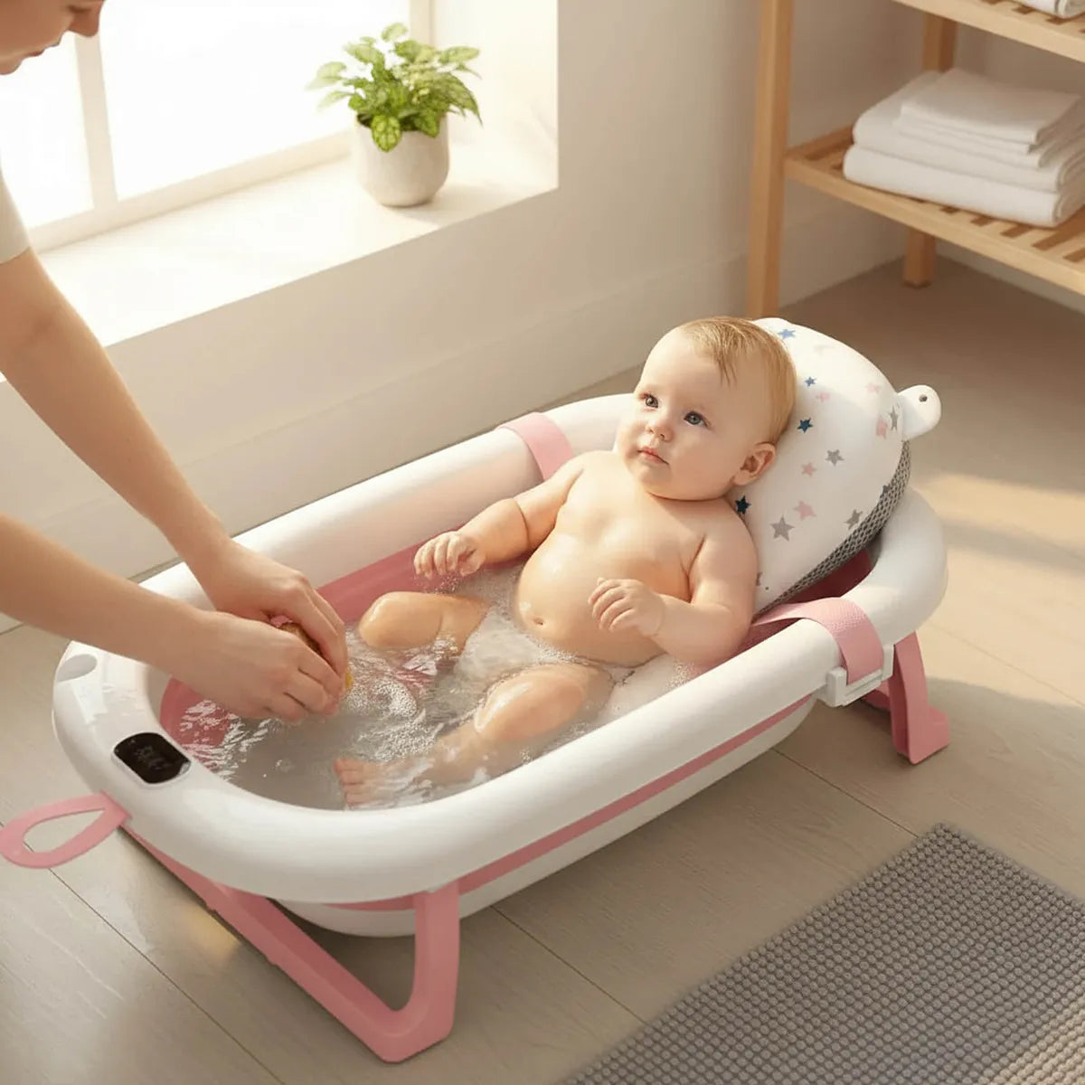 Bañito Bebé Plegable Sensor Termómetro Colchón Baby Splash