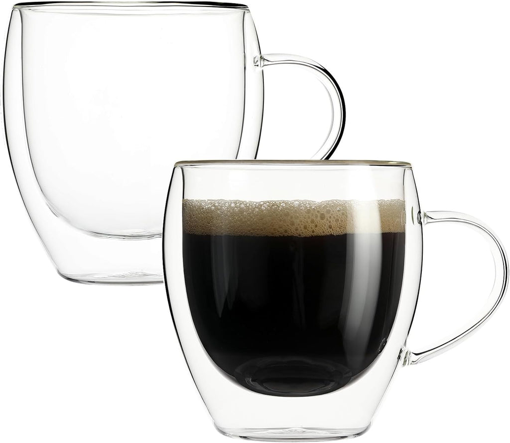 Taza De Vidrio Doble Pared 250ml Café Té Asa Transparente