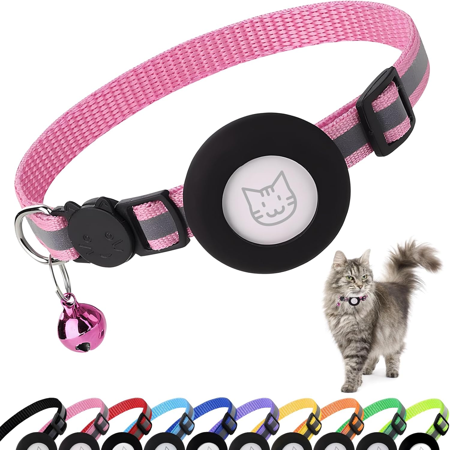 Collar Regulable Cascabel Para Gato Soporte Porta Airtag