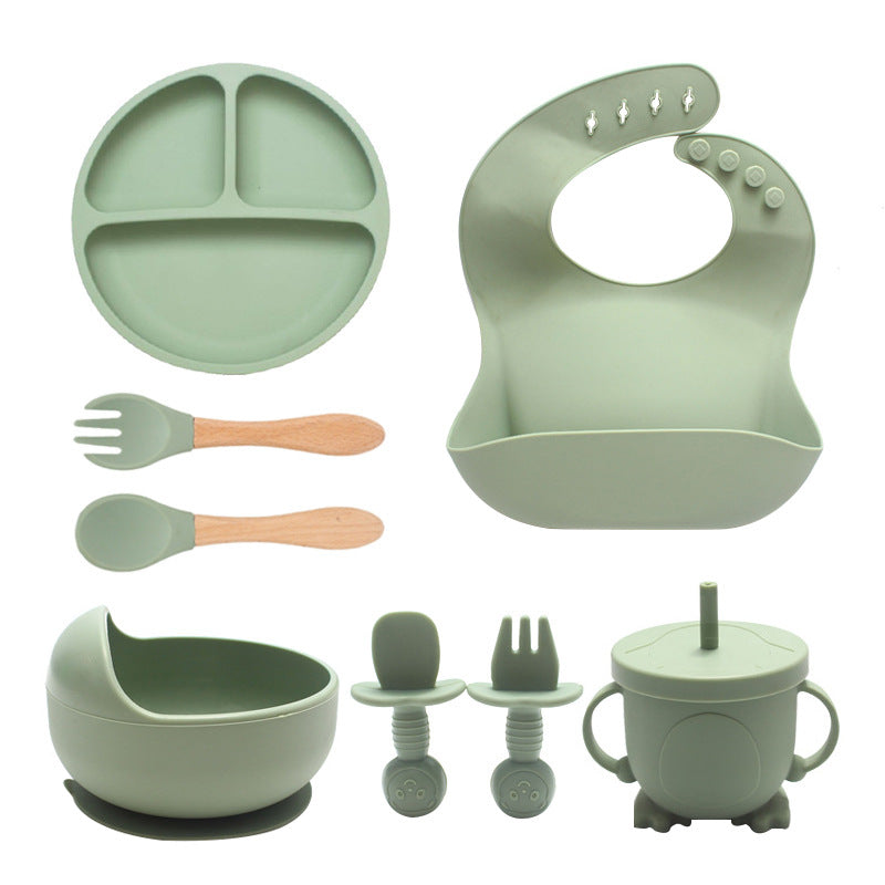 Set De Alimentación Bebé Silicona Vajilla Infantil Cubiertos