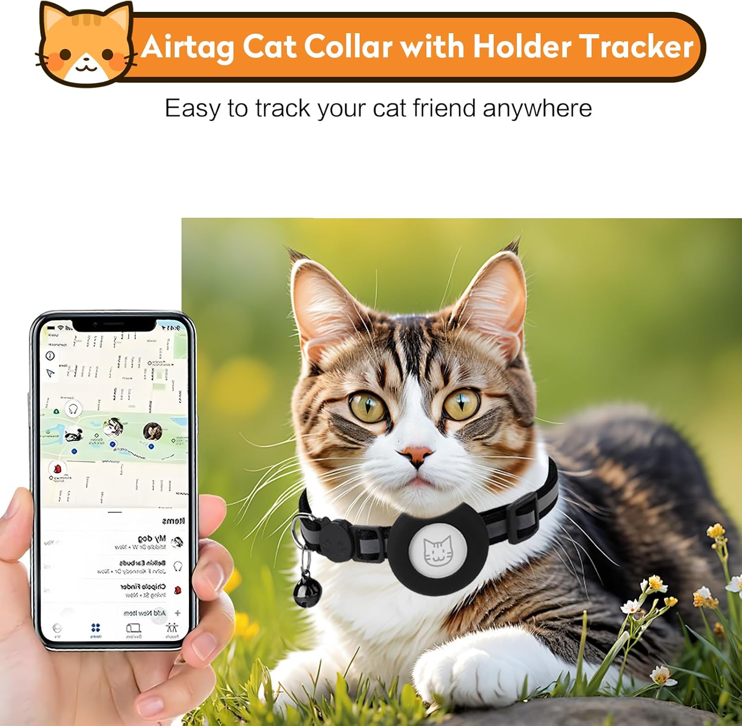 Collar Regulable Cascabel Para Gato Soporte Porta Airtag