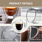 Taza De Vidrio Doble Pared 250ml Café Té Asa Transparente