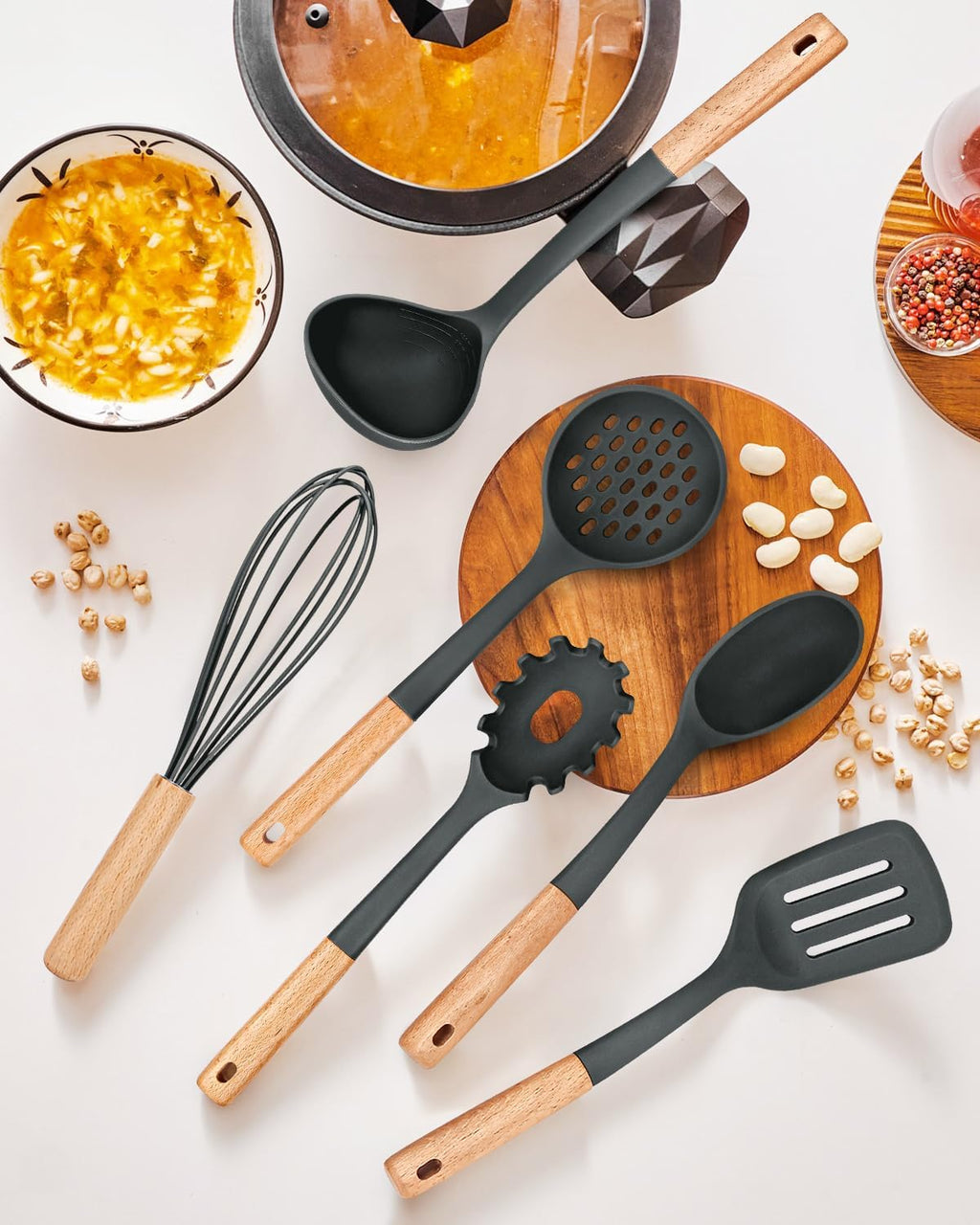 Set Espatulas Utensilios Menage X12 Madera Silicona Cocina
