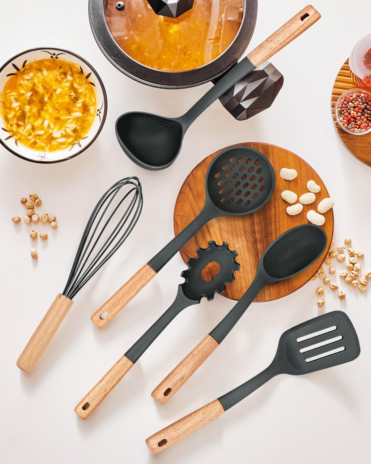 Set Espatulas Utensilios Menage X12 Madera Silicona Cocina