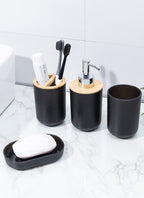 Juego Set Accesorios Para Baño Bamboo Jabonera Dispensador