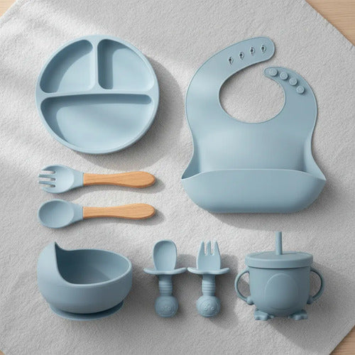 Set De Alimentación Bebé Silicona Vajilla Infantil Cubiertos