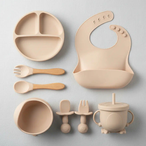 Set De Alimentación Bebé Silicona Vajilla Infantil Cubiertos