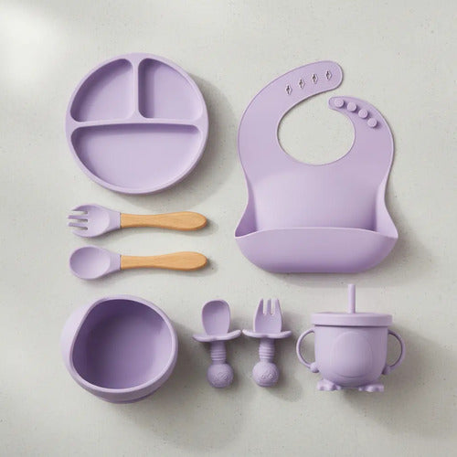 Set De Alimentación Bebé Silicona Vajilla Infantil Cubiertos