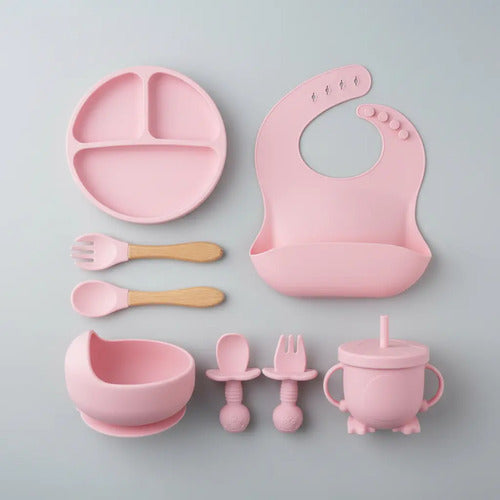 Set De Alimentación Bebé Silicona Vajilla Infantil Cubiertos