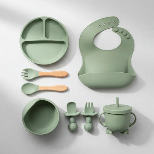 Set De Alimentación Bebé Silicona Vajilla Infantil Cubiertos