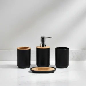 Juego Set Accesorios Para Baño Bamboo Jabonera Dispensador