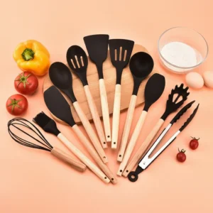 Set Espatulas Utensilios Menage X12 Madera Silicona Cocina