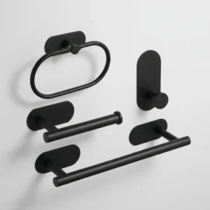 Set Juego Accesorios Baño 4 Piezas Adhesivo Negro Acero