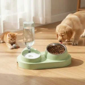 Plato Comedero Bebedero Mascota Dispensador Acero