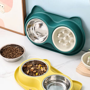 Plato Comedero Doble Mascota Come Lento Antiansiedad